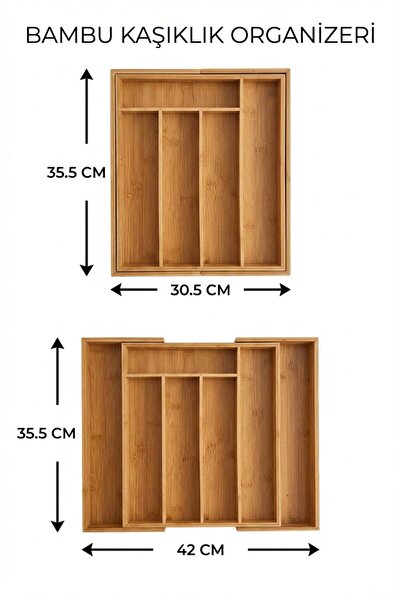 ERKUGO Bambu Ayarlanabilir (BÜYÜK BOY) Çekmece Içi Ölçü Ayarlı Kaşıklık 5-7 Bölmeli, Organizer
