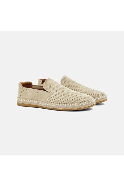Desa Men's Beige Perforated Casual Suede Leather Loafer
