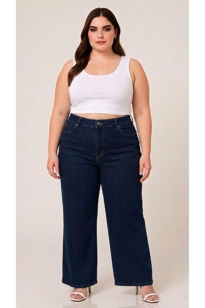 FİVA JEANS بنطلون جينز نسائي فاخر مقاس كبير واسع الساق من الليكرا بقصة مريحة ...