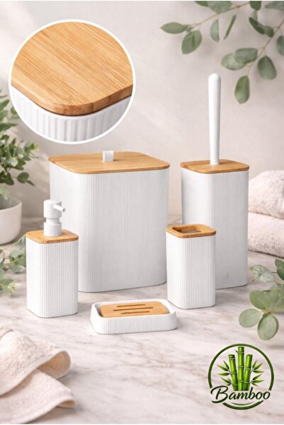 Okyanus Home Σετ Μπάνιου Mina White Bamboo Square 5 τεμαχίων