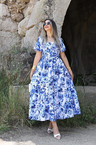 bytugcekaya Φόρεμα με μπαλόνι με μπλε λουλούδια