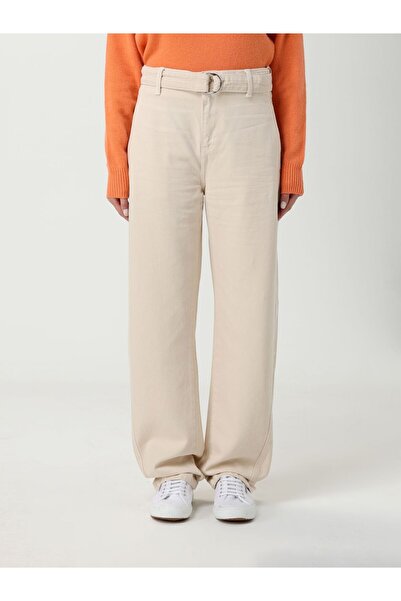 liu.jo Women's Comfortable Fit High Waist Wide Leg Ecru Trousers with Belt De...