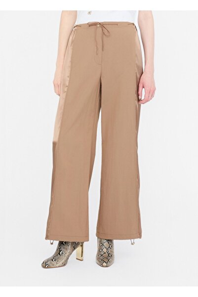liu.jo Women's Satin Detailed Comfortable Fit Beige Trousers with Elastic Cuffs