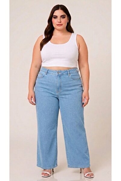 FİVA JEANS بنطلون جينز نسائي فاخر مقاس كبير واسع الساق من الليكرا بقصة مريحة ...