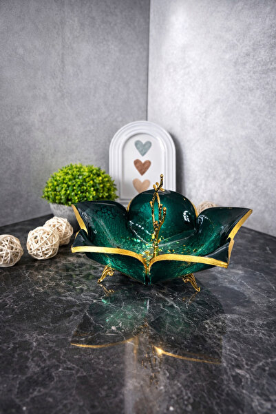 VİVA Zümrüt Yeşili Lotus Epoksi Dekoratif Sunumluk Şekerlik