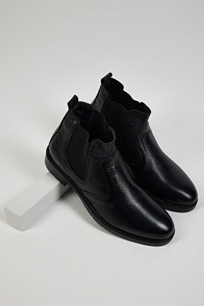 Tonny Black Ανδρικές μαύρες άνετες μπότες από γνήσιο δέρμα με ελαστική σόλα