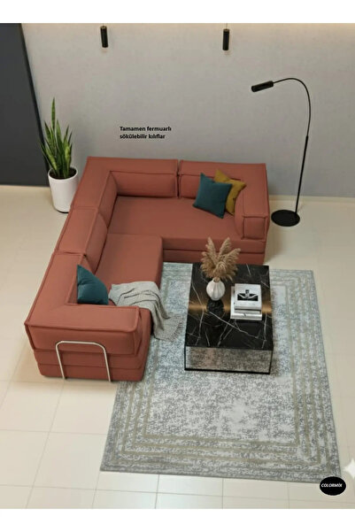 COLORMİX Kiremit Modern L Koltuk Köşe Takımı - Tamamen Sünger Rahat Oturum - ...