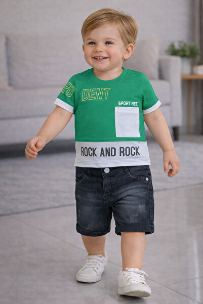 Zeni Kids 120-00-23 Rock And Rock Baskılı Bebe Erkek Takım 9-24 Ay