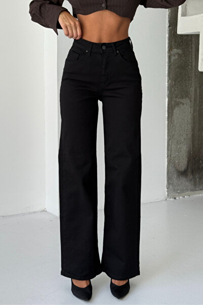 alanora Μαύρο ψηλόμεσο φαρδύ μπατζάκι /Ευέλικτο φαρδύ πόδι/ ελαστικό ύφασμα P...