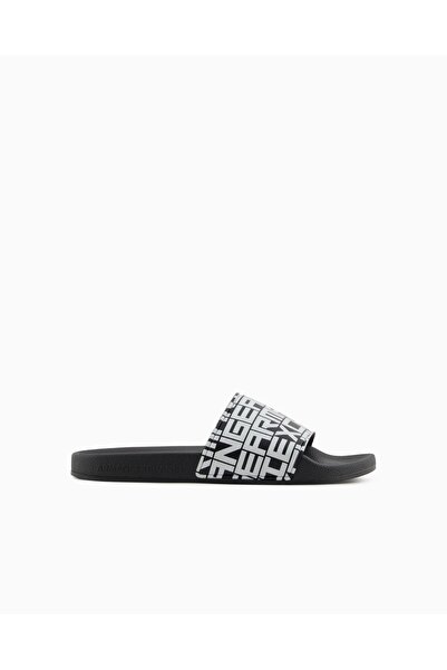 Armani Exchange Men's Upper Surface Logo Patterned Comfortable Sole Black Sli...