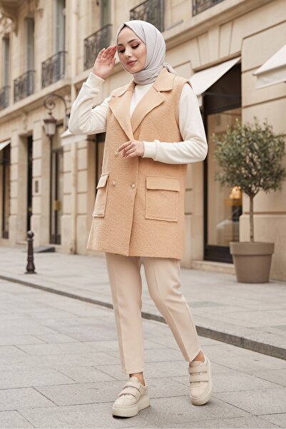 Bestenur Buttoned Vest with Flap Pocket 1649 - Mink
