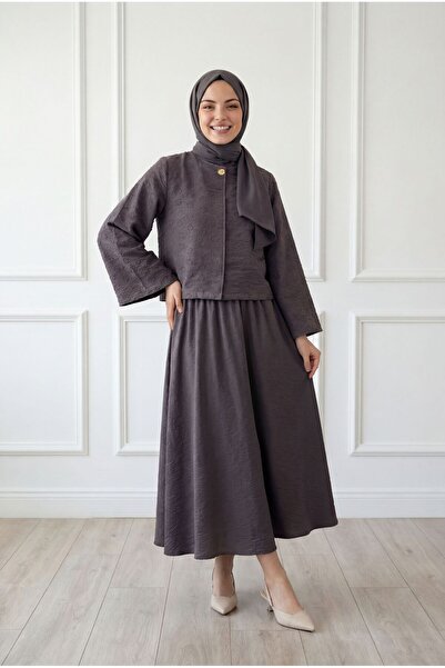 MİHRA STORE Σετ Ζινέτ Μάικλι Τίφτικλι με Σακάκι και Φούστα-EN830 Καφέ