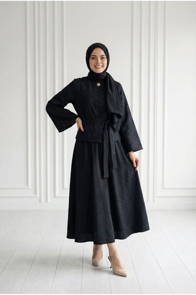 MİHRA STORE Σετ Ζινέτ Μάλλινο Τζάκετ και Φούστα-EN830 Μαύρο