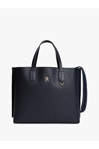 Tommy Hilfiger Γυναικεία δερμάτινη τσάντα ώμου σε σκούρο μπλε χρώμα με εσωτερ...