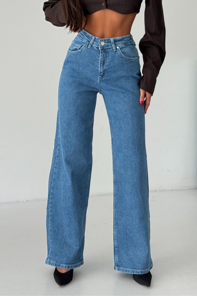 alanora Μπλε ψηλόμεσο φαρδύ μπατζάκι /Ευέλικτο φαρδύ πόδι/ ελαστικό ύφασμα Pa...