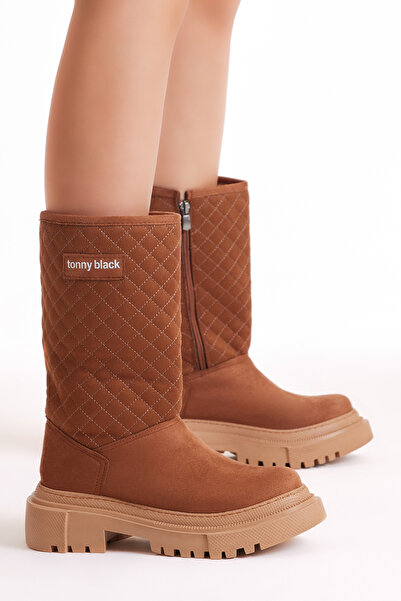Tonny Black Γυναικείες άνετες μακριές μπότες με καπιτονέ μοτίβο