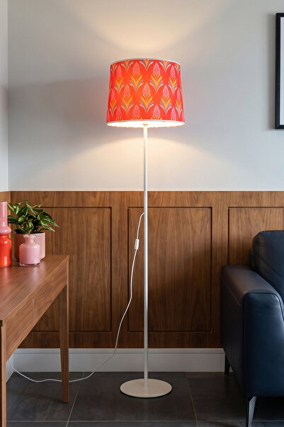 Marrien Cora Tek Ayaklı Krem Metal | Lotus Kumaş Lambader | Oturma Odası & Ya...