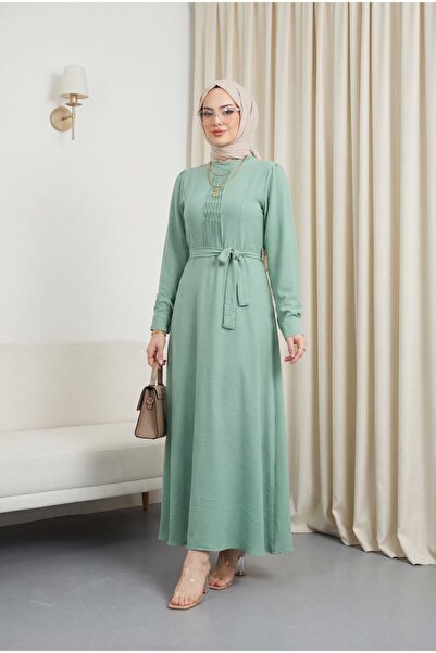 HİJABAYA Λεπτομερές Φόρεμα Ayrobin με Ζώνη και Κορδόνια
