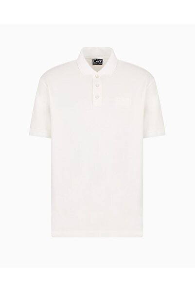 EA7 Ανδρικό μπλουζάκι με λαιμόκοψη πόλο και κοντά μανίκια, λευκό, με βαμβακερ...