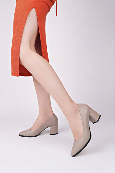 Deripabuc Γυναικεία παπούτσια με τακούνι από γνήσιο δέρμα βιζόν - Shn-1930