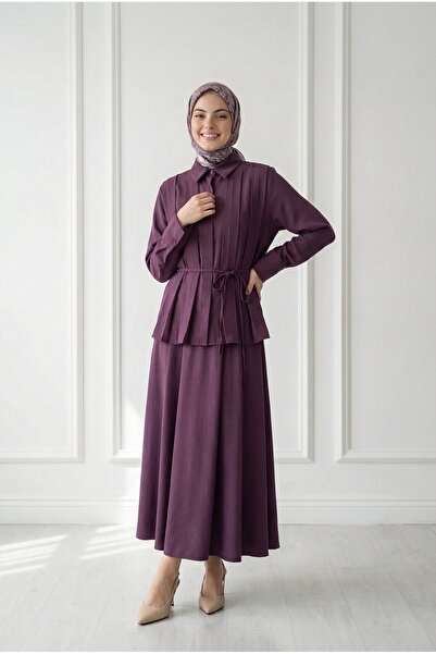 BENAHOLL Σετ φούστας με κρυφά κουμπιά και πιέτες - MF611 Δαμασκηνί