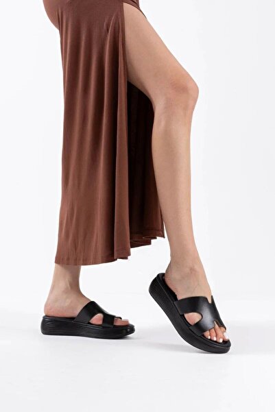 Belinora Μαύρες παντόφλες από γνήσιο δέρμα TR31MY54A