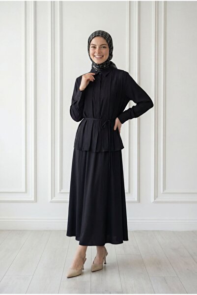 BENAHOLL Σετ φούστας με κρυφά κουμπιά και πιέτες - MF611 Μαύρο