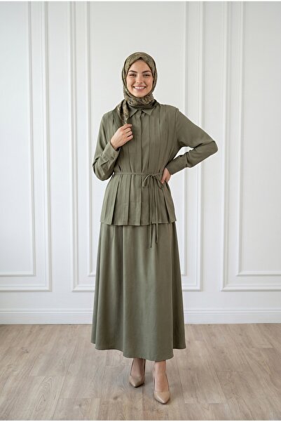 BENAHOLL Σετ φούστας με κρυφά κουμπιά και πιέτες - MF611 Χακί