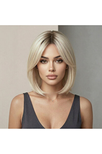 NeednStore Kadın Platin Ombre 35 cm Küt Perçemli Bob Peruk | 1. Kalite Isıya ...