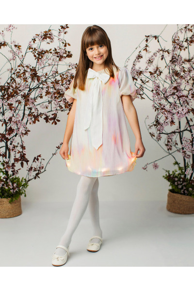 fustite cu luminite Rochie curcubeu cu fundă, pentru școală, grădiniță - 5-6 ...