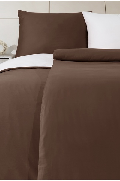 NazeninHome Σετ Παπλωματοθήκη από Σατέν 100% Βαμβάκι Διπλό Μονόχρωμο Καφέ - Κρεμ