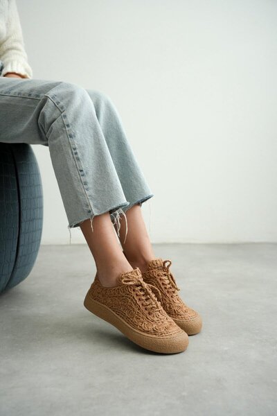 TRENDELLA Pantofi sport pentru femei, cu talpă groasă, împletită, nude, casual TR01MY01D