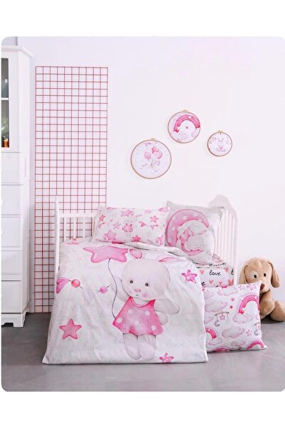 Pink Sleep %100 Pamuk Bebek Odası Seti: Nevresim Takımı, Kırlent, 3'lü Tablo