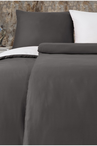 NazeninHome Σετ Παπλωματοθήκη από Σατέν 100% Βαμβάκι Μονόχρωμο Ανθρακί - Κρεμ