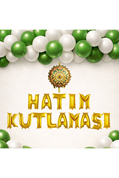 tedaks Hatim Ceremony Themed Gold Foil Letter Green and White Balloon Hatim C...