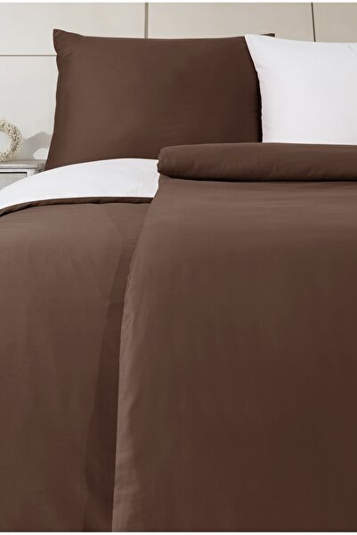 NazeninHome Σετ Παπλωματοθήκη από Σατέν 100% Βαμβάκι Μονόχρωμο Καφέ - Κρεμ