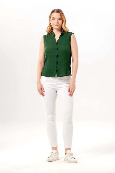 Eliş Şile Bezi Αμάνικη υφασμάτινη καλοκαιρινή μπλούζα Şile Desire Green Ysl