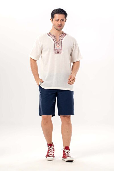 Eliş Şile Bezi Κοντό μανίκι Sile υφασμάτινο Crew Neck Ethnic Ανδρικό καλοκαιρ...