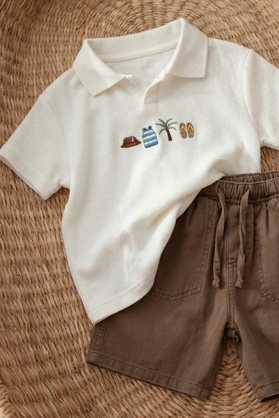 Mtcbaby Gabardin Şortlu Hawai Takım 3-7 Yaş Kahve 6-7 Yaş