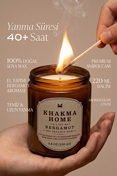 KHAKMA Bergamot - Bergamot Kokulu Mum, Amber Cam, Uzun Yanma | %100 Soya Mum ...