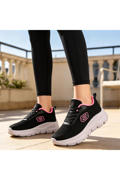 Tmall Pantofi sport pentru femei, din material textil, D1398. Negru cu roz