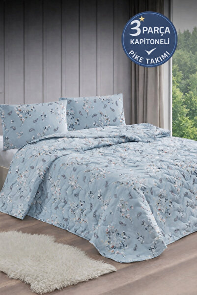 Shopyteks Σετ κουβερλί διπλού κρεβατιού 200x220 με καπιτονέ σχέδιο λουλουδιών...