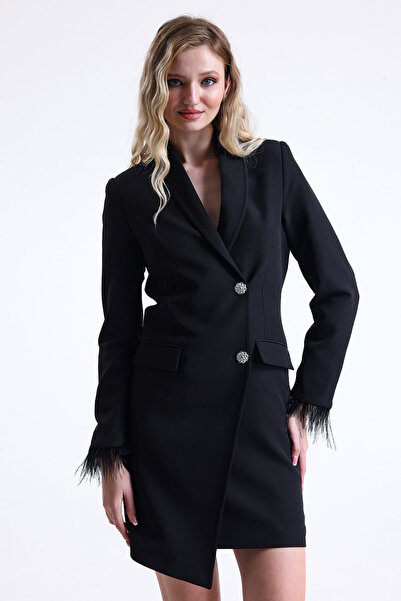 Sense Astarlı Sırtı Fermuar Detaylı Kruvaze Ceket | Ckt35223 Siyah