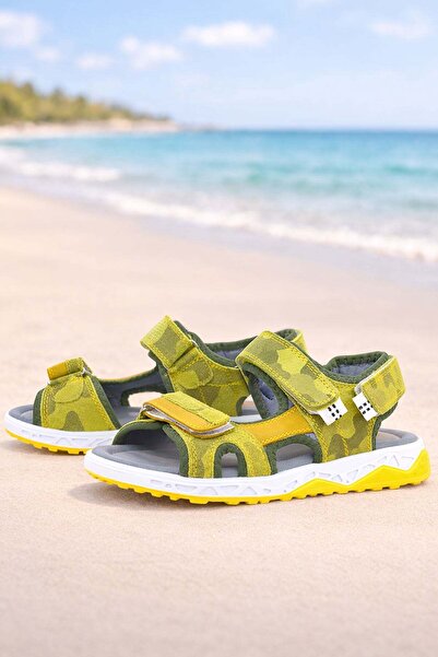 Rakerplus Genuine Leather Yellow Velcro Children's Sandals Shoes
