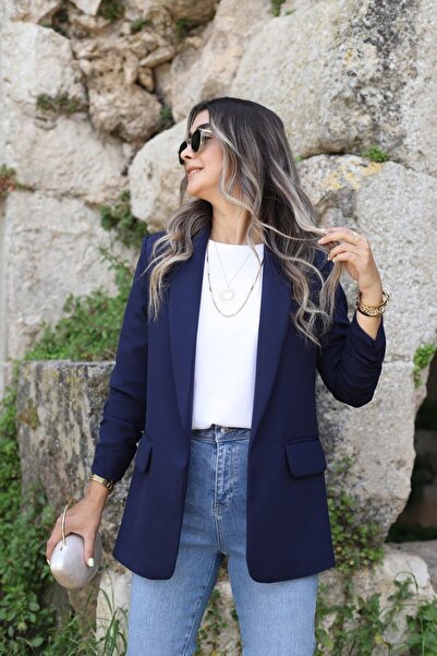 bytugcekaya Σακάκι με λεπτομέρεια με κορδόνι σε μπλε ναυτικό