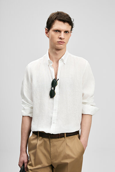 Lufian Ανδρικό λινό πουκάμισο Pitaya Comfort Fit Λευκό