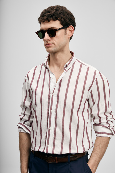 Lufian Ανδρικό πουκάμισο Ring Basic σε κανονική εφαρμογή, μπορντό