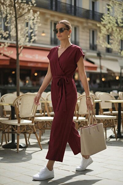 armonika Γυναικεία ολόσωμη φόρμα Claret Red με διπλό στήθος με ζώνη ARM-20Y04...