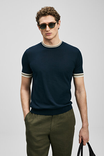 Lufian Ανδρικό πουλόβερ Henry Βαμβάκι τεμαχίων σε σκούρο μπλε ναυτικό