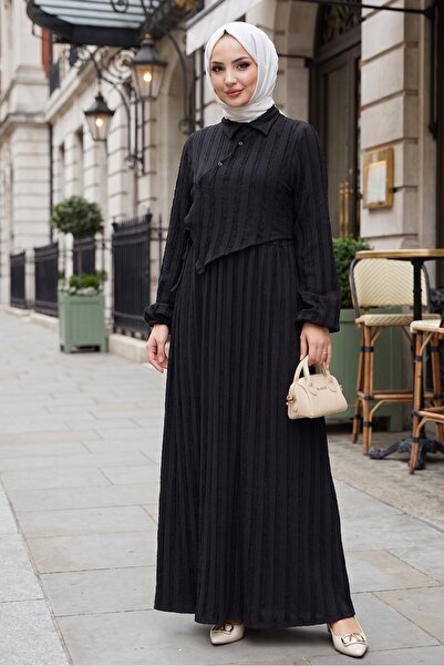 Bestenur Φόρεμα με σταυρωτό δέσιμο 1617 - Μαύρο